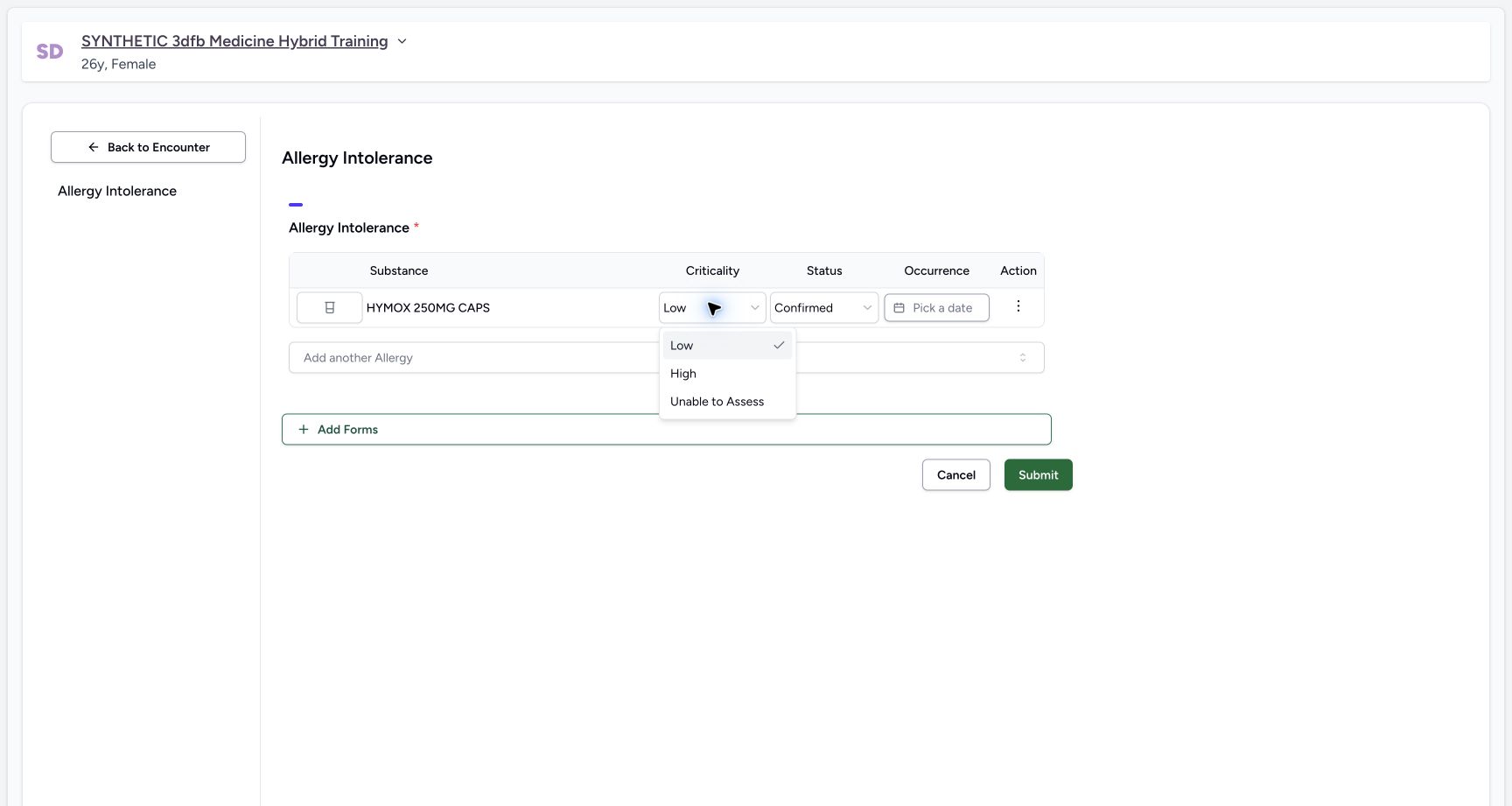 Criticality all three options on the synthetic training case