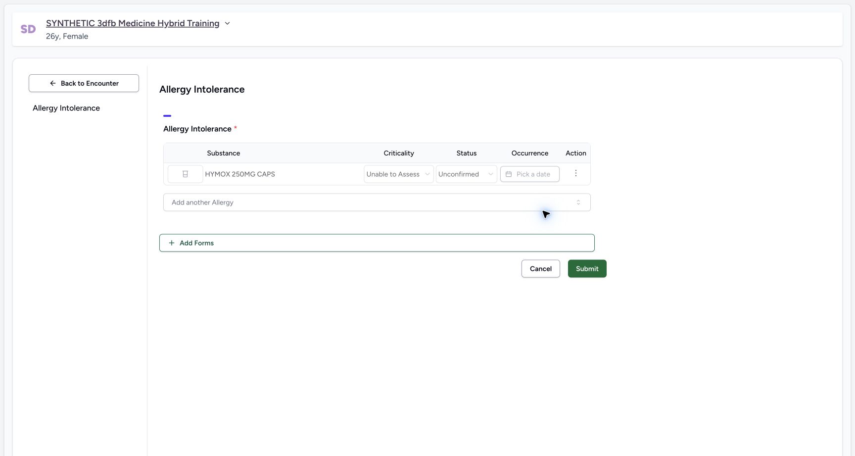 Inactive unsaved stable on the synthetic training case
