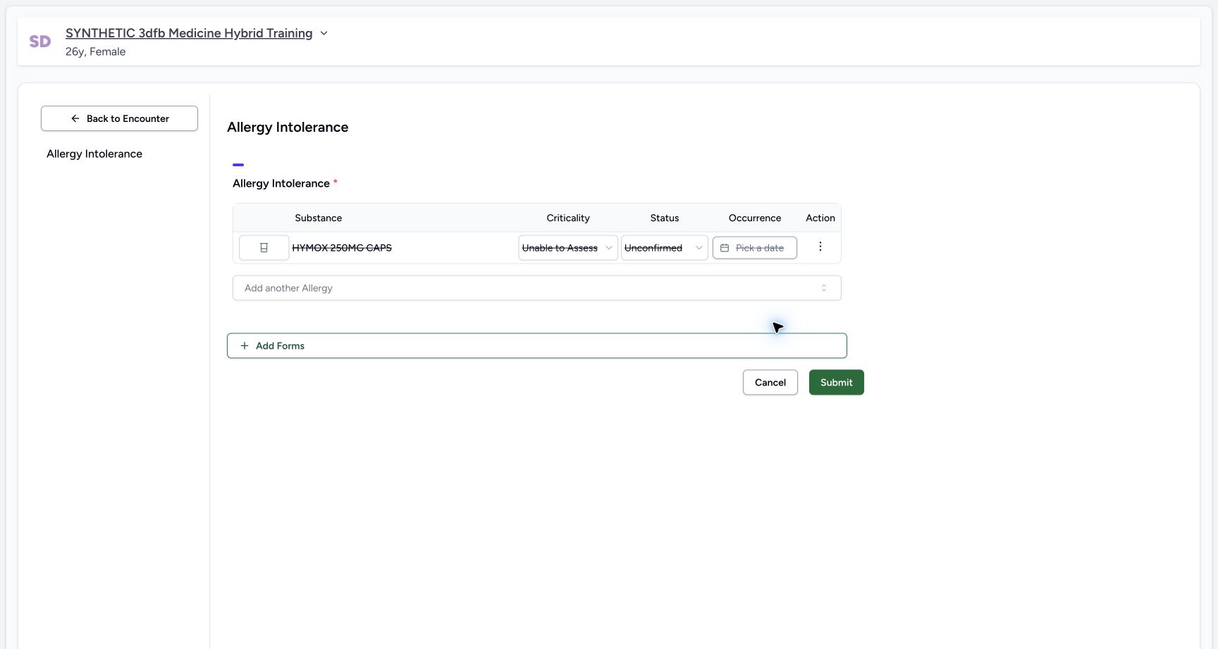 Resolved row unsaved stable on the synthetic training case