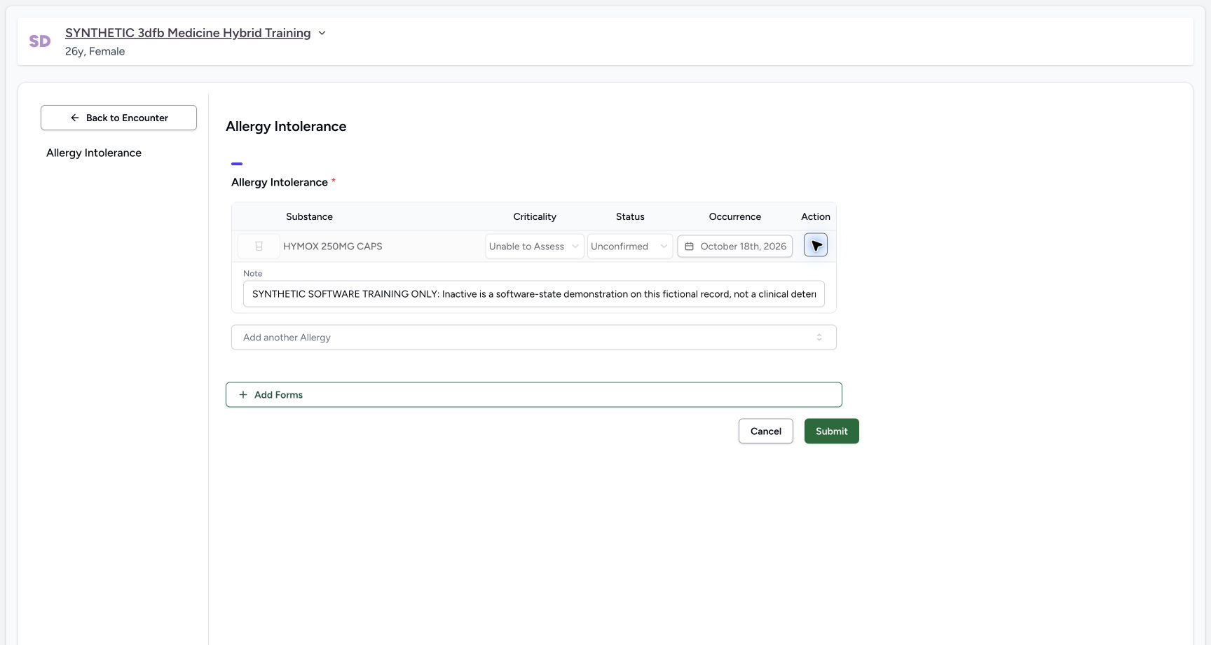 Inactive update ready before submit on the synthetic training case