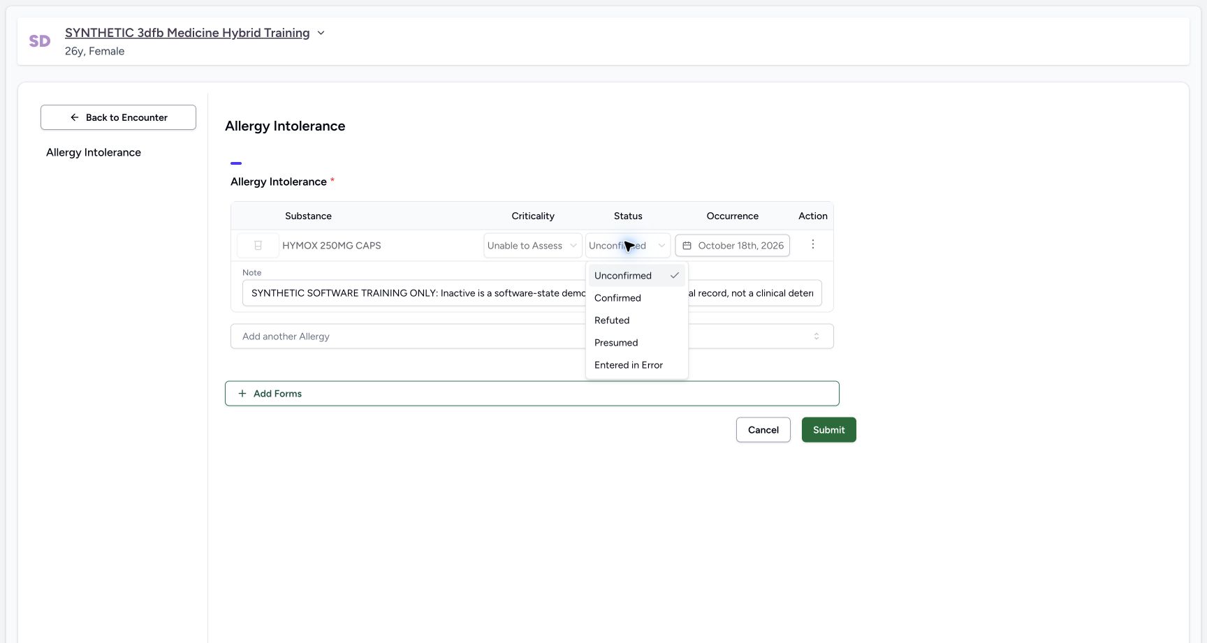 Existing record verification includes error on the synthetic training case