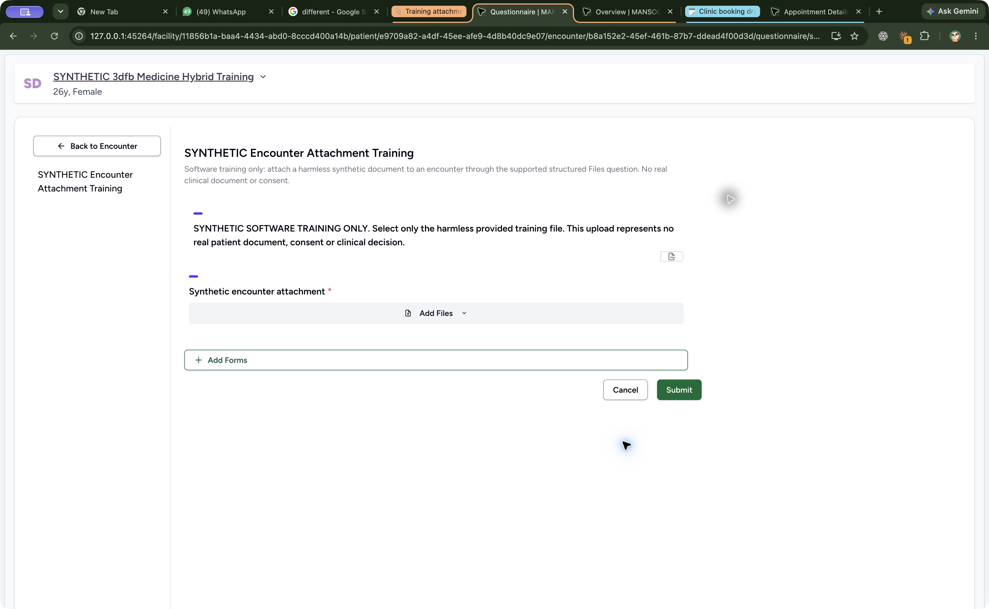 Read the empty required attachment form. Genuine wide original MANSOQ Nurse view of an explicitly fictional attachment software exercise.