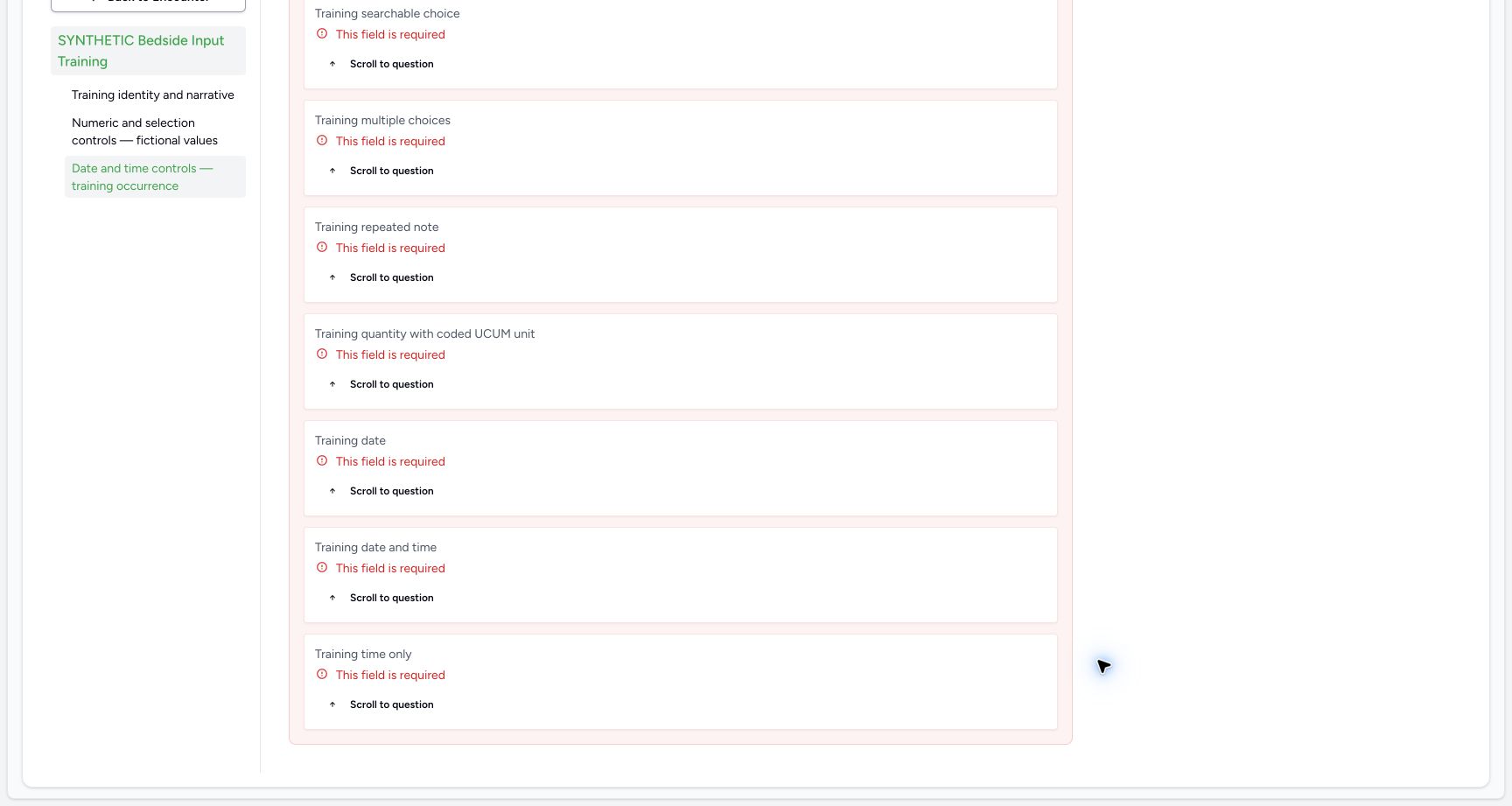 Use the validation summary to return to a question. Genuine wide MANSOQ ordinary Nurse screen on a clearly fictional Ambulatory encounter.