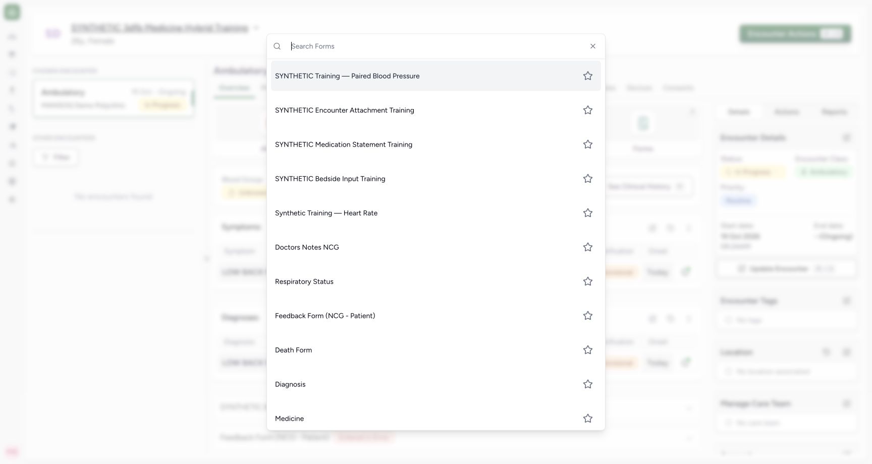 Choose the configured Diagnosis form. Genuine configured Diagnosis practice form for a synthetic training encounter.