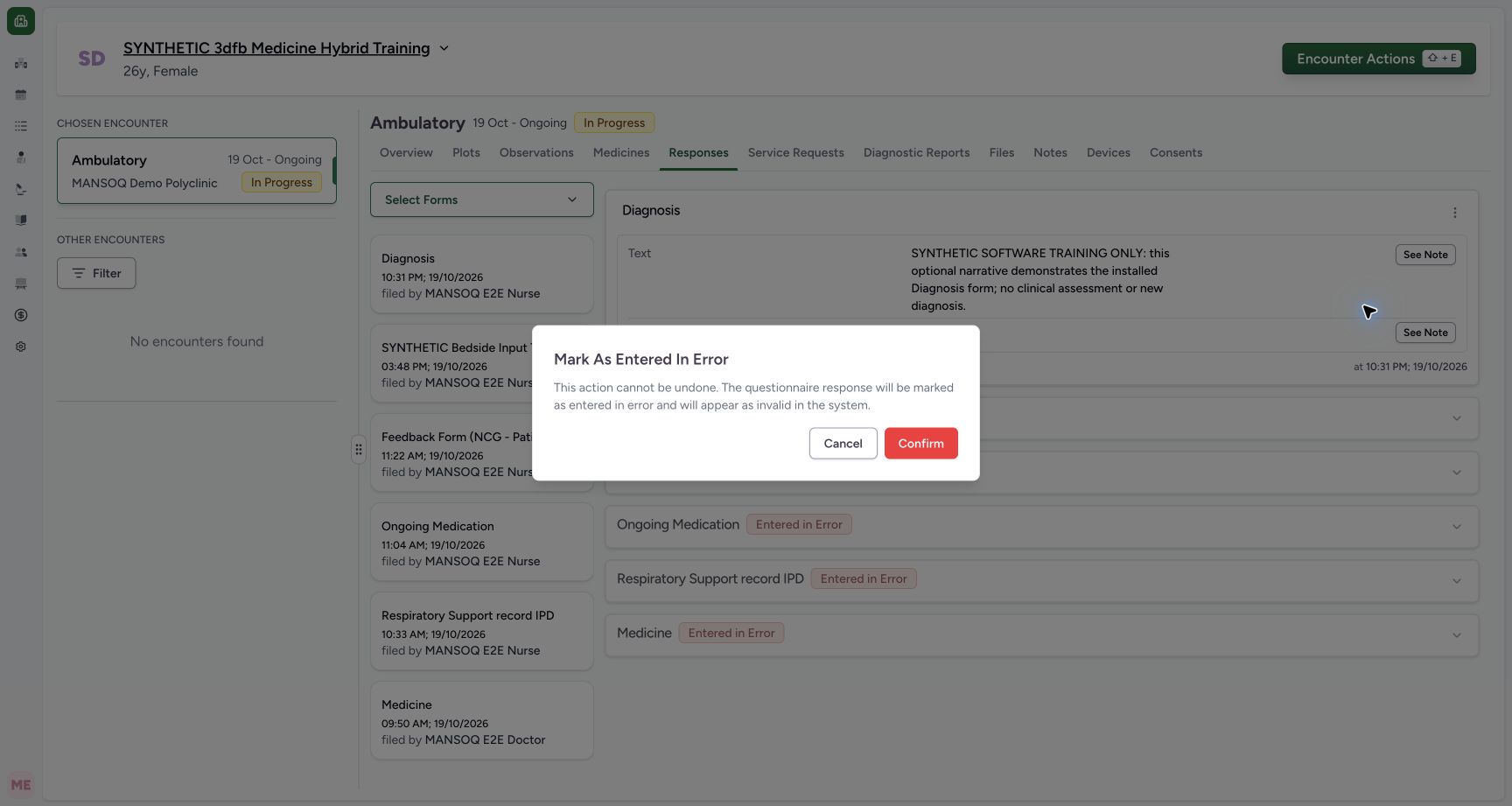 Confirm the own ordinary-response correction once. Genuine synthetic ordinary Diagnosis response.
