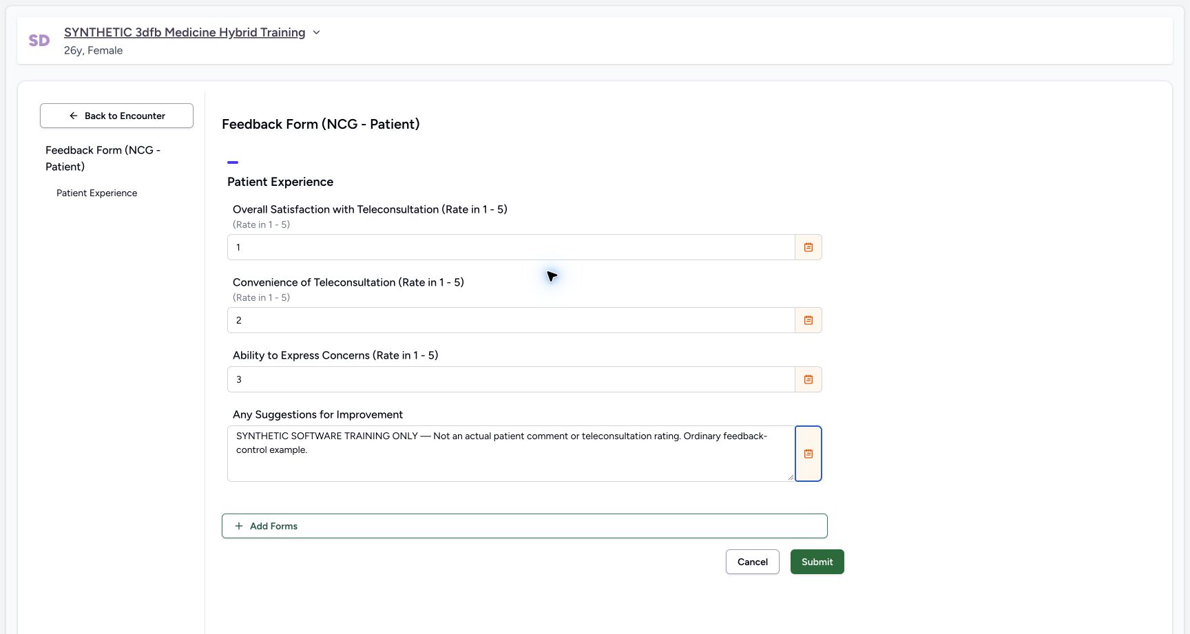 Review all four answers and note indicators before Submit. Genuine 1728 by 921 MANSOQ desktop with an ordinary Nurse and a clearly fictional Polyclinic encounter.