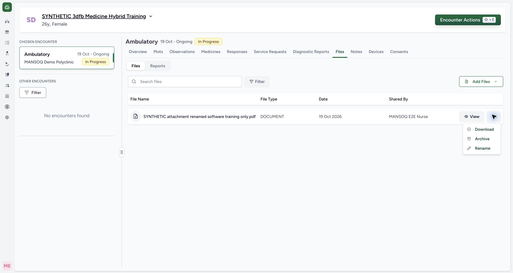 Open Archive on the renamed attachment. Genuine synthetic encounter Files view.