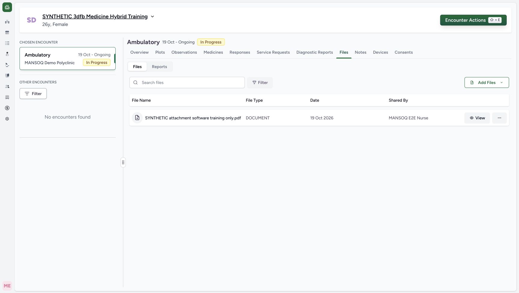 Verify the saved row after Archive Cancel. Genuine wide MANSOQ web view of an explicitly fictional saved attachment exercise.