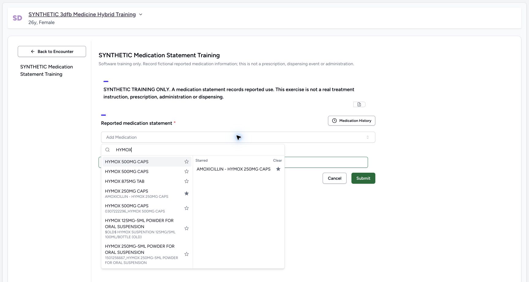 Search the available coded medication. Genuine wide MANSOQ ordinary Nurse view of an explicitly fictional reported-medication software-training case.