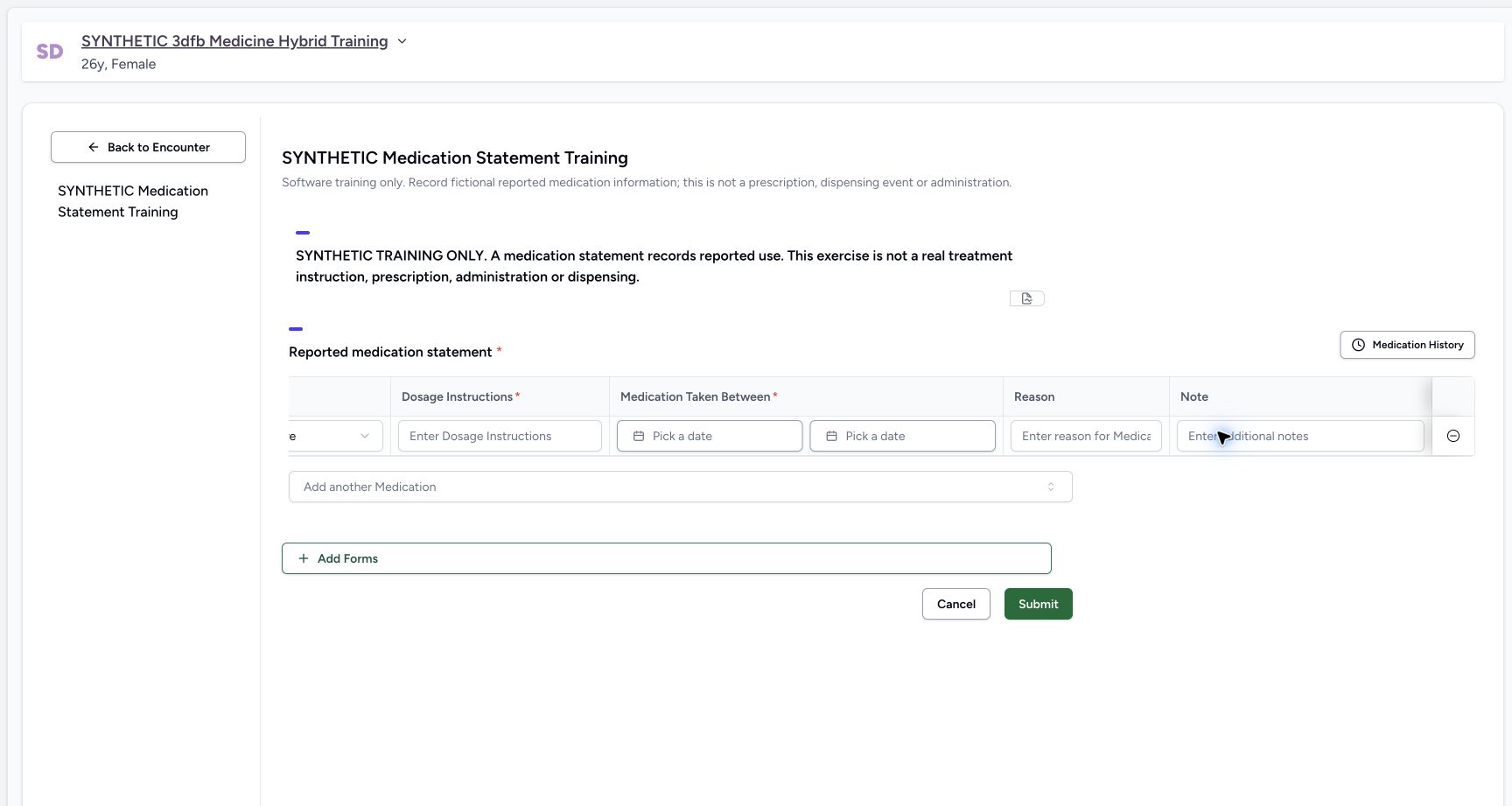 Find Reason and Note to the right. Genuine wide MANSOQ ordinary Nurse view of an explicitly fictional reported-medication software-training case.