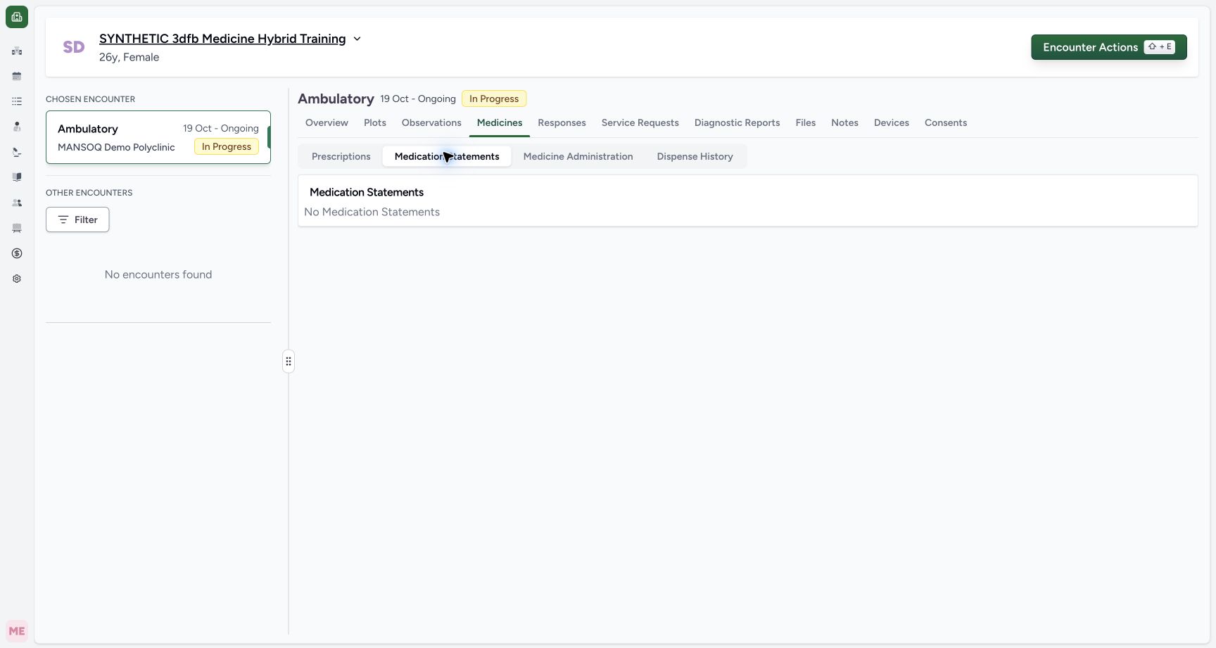 Read the default summary after reload. Genuine wide MANSOQ ordinary Nurse view of an explicitly fictional reported-medication software-training case.