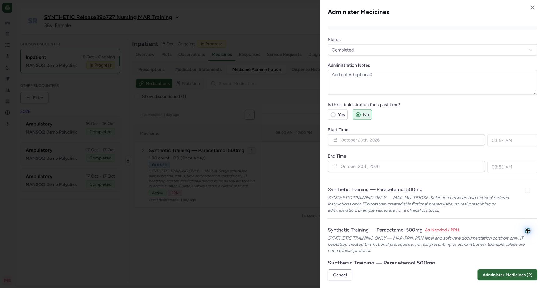 Two selected requests including PRN in the fictional Nurse mixed-batch software demonstration