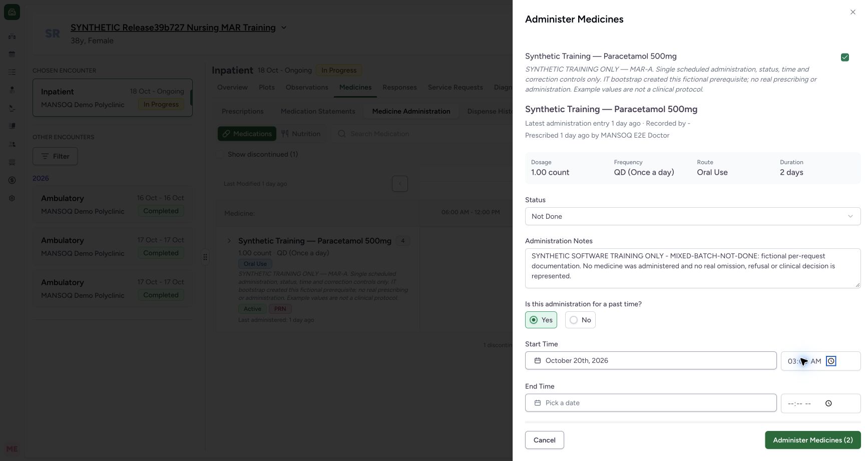 Temporary Not Done draft for MAR-A in the fictional Nurse mixed-batch software demonstration