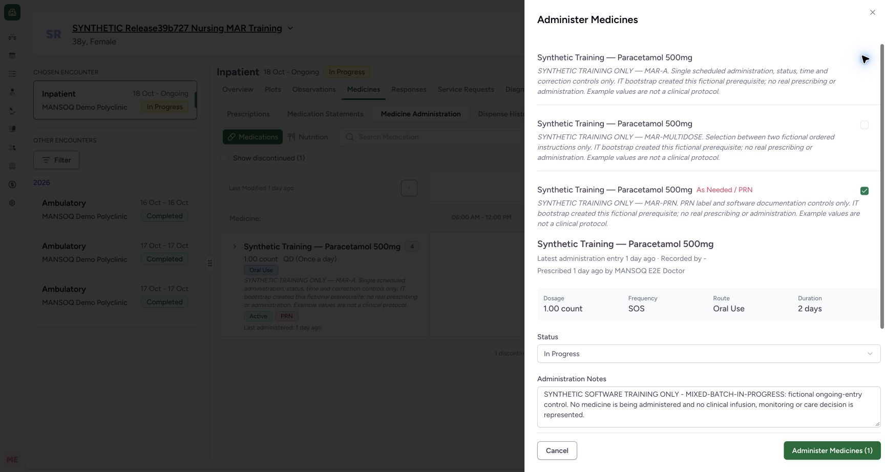 MAR-A deselected while PRN remains selected in the fictional Nurse mixed-batch software demonstration