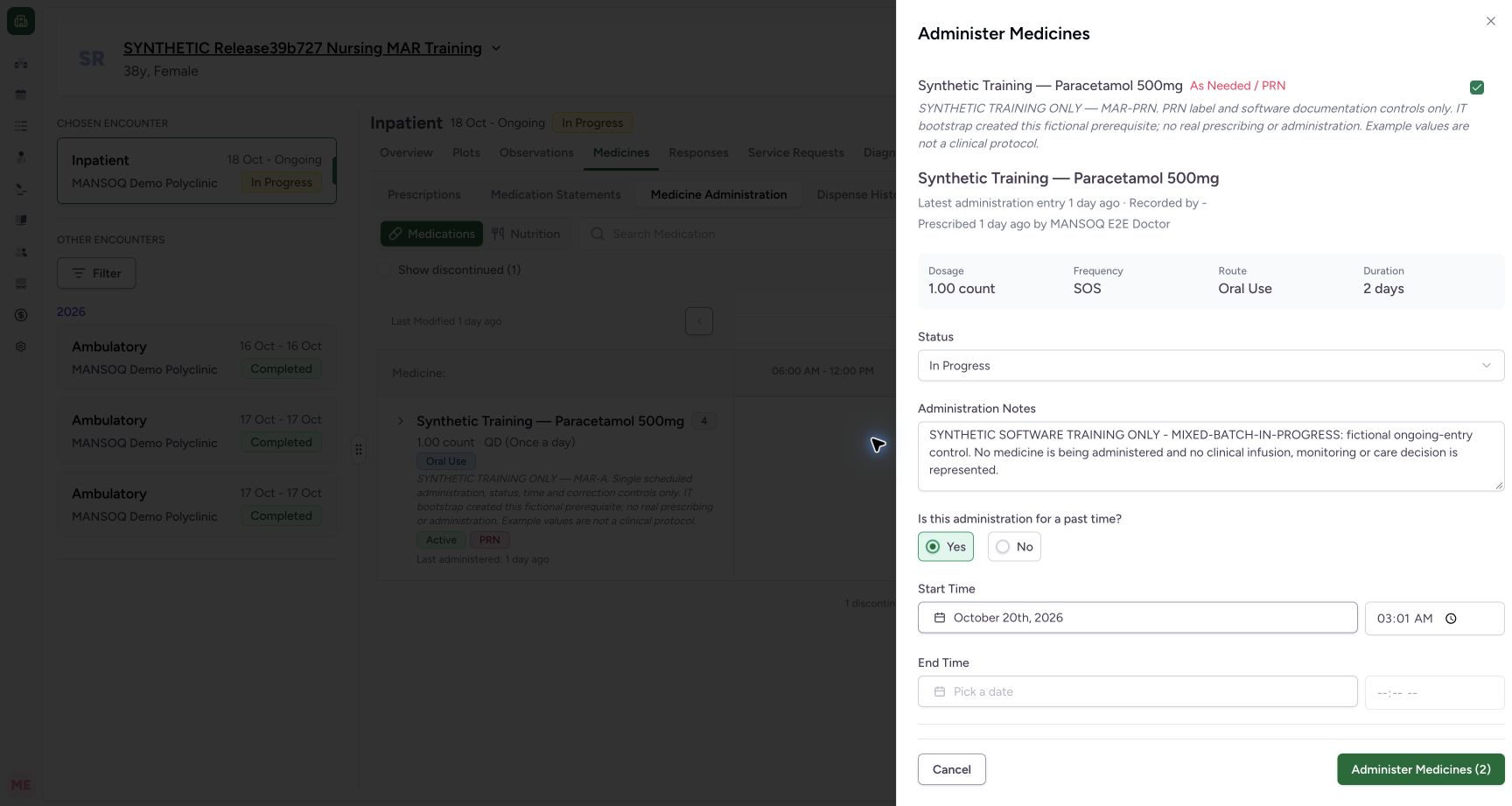 PRN draft immediately before saving in the fictional Nurse mixed-batch software demonstration