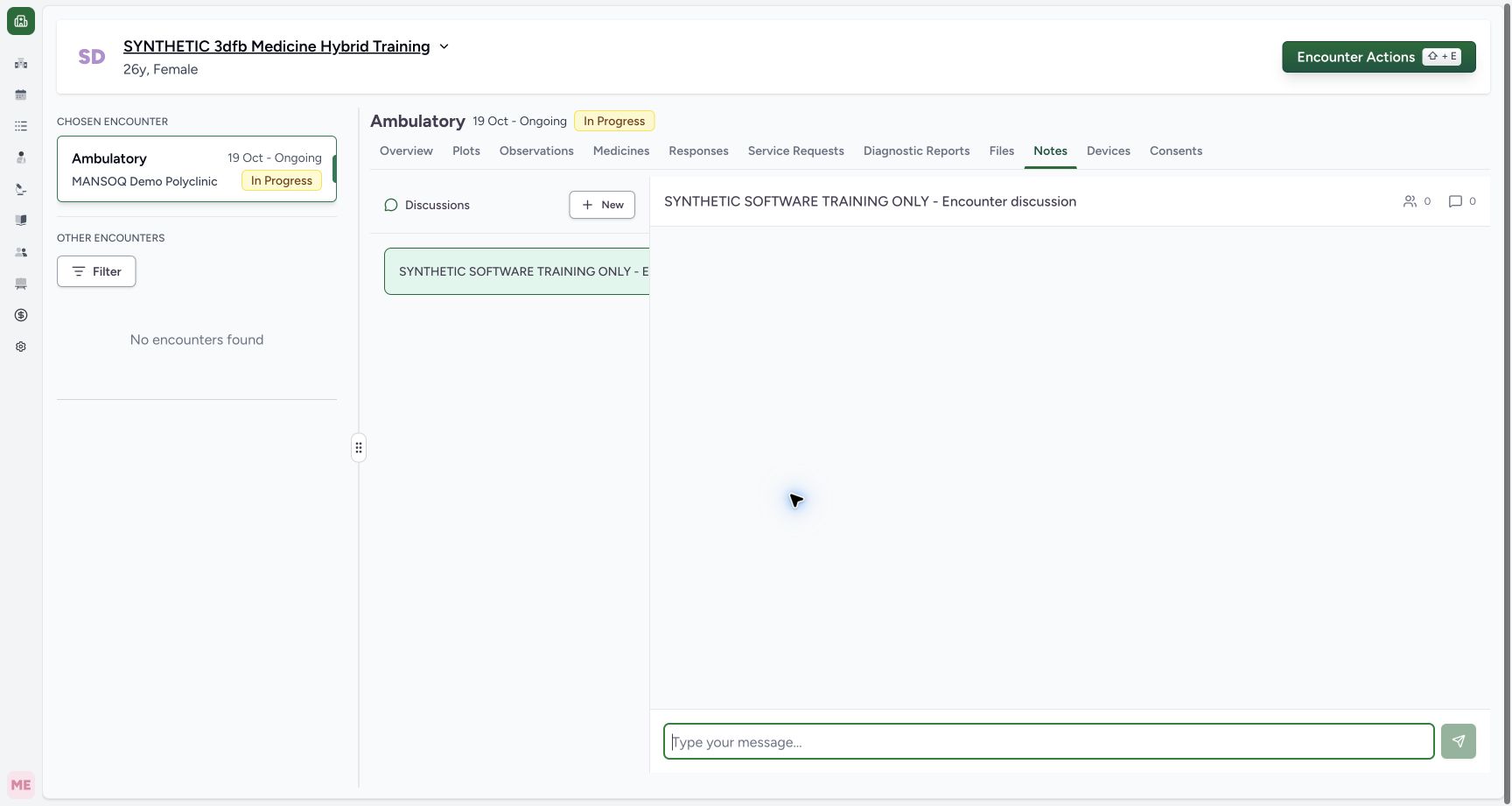 Cleared composer send disabled on the synthetic training case