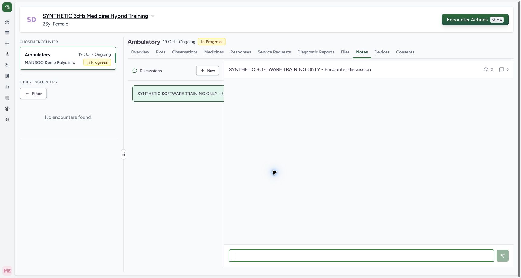 Whitespace message send disabled on the synthetic training case