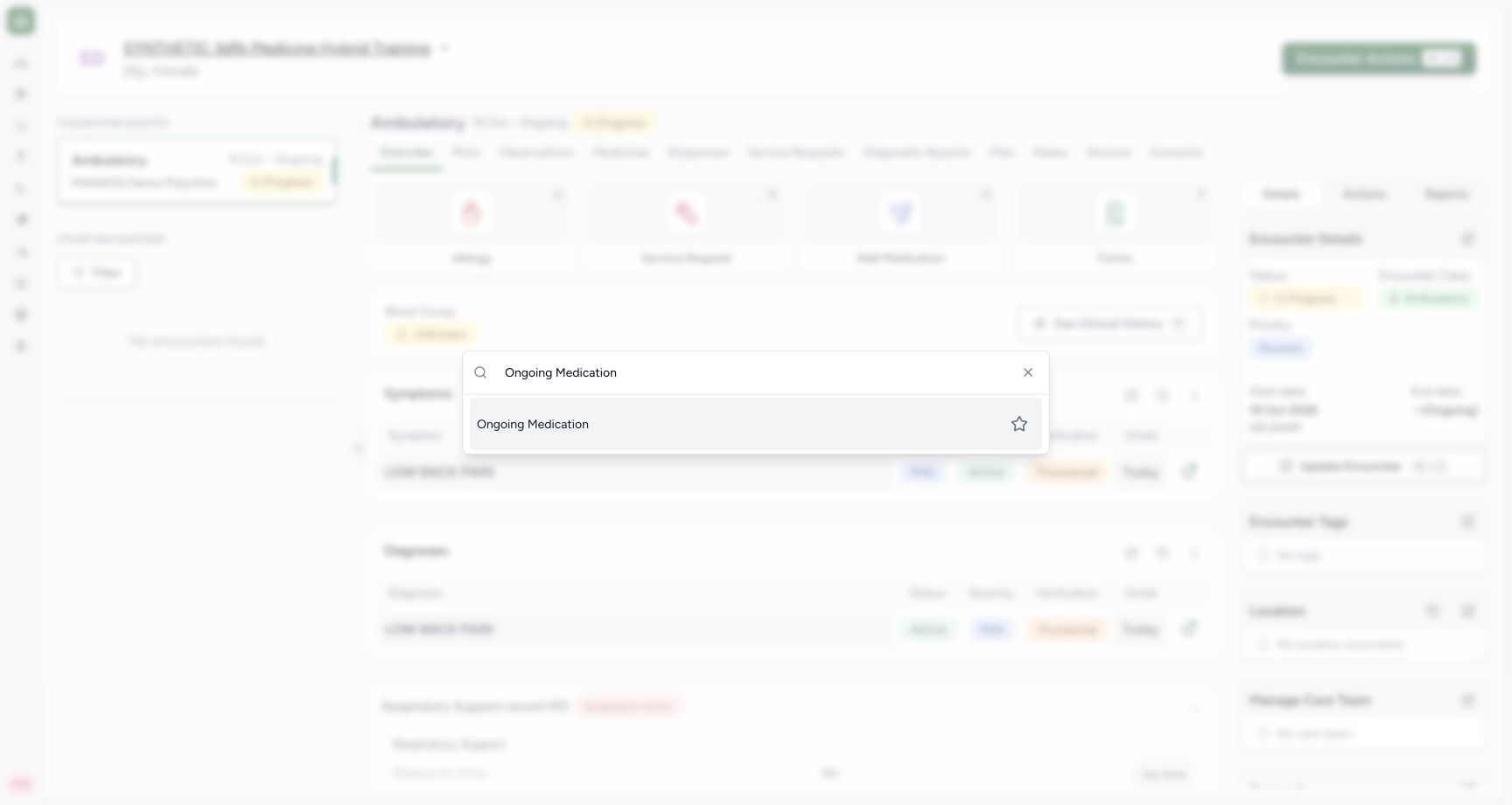 Select the installed Ongoing Medication form. Genuine 1728 by 921 MANSOQ desktop with an ordinary Nurse and a clearly fictional Polyclinic case.