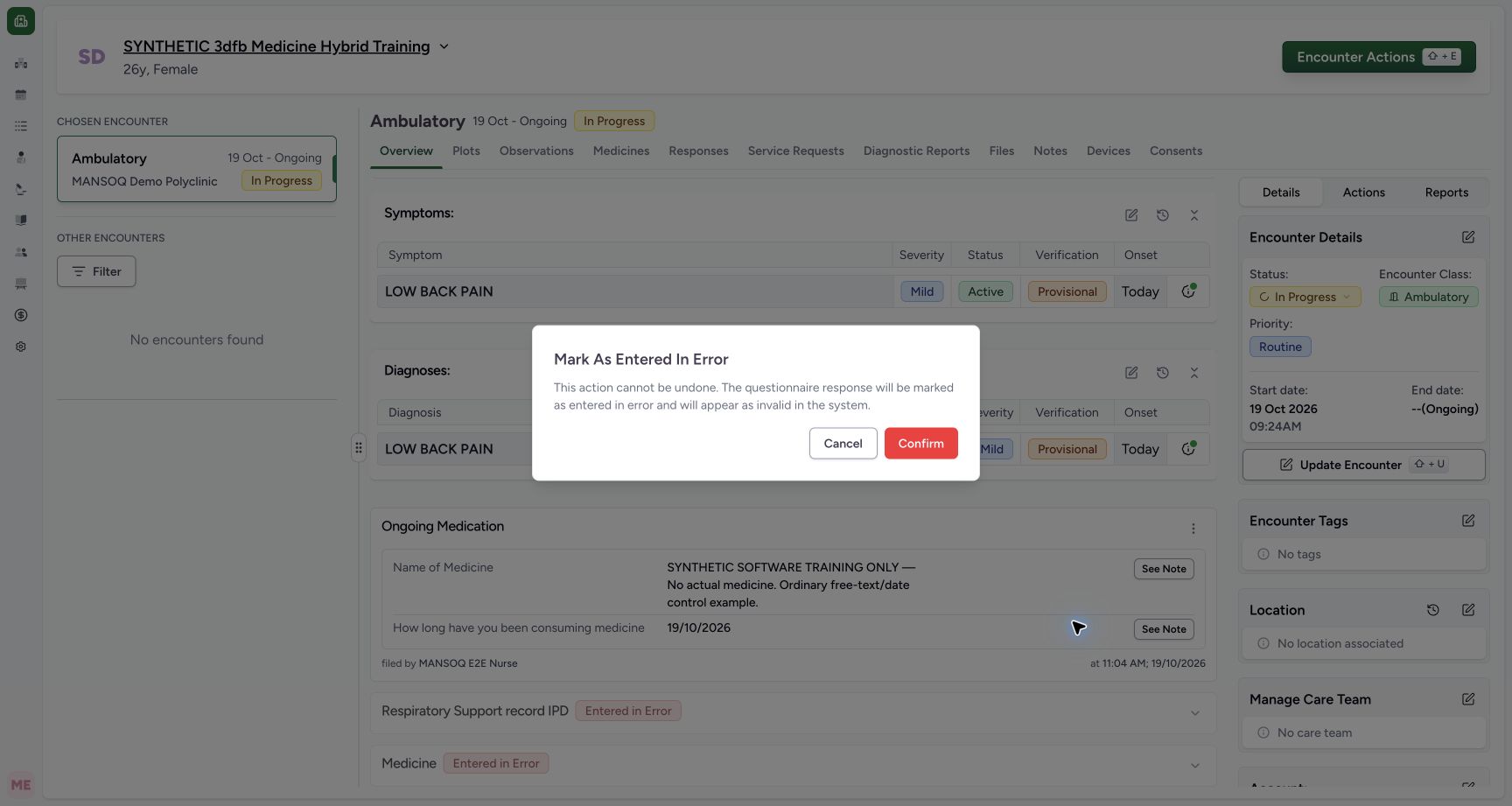 Read the correction warning and choose neutral Cancel. Genuine 1728 by 921 MANSOQ desktop with an ordinary Nurse and a clearly fictional Polyclinic case.