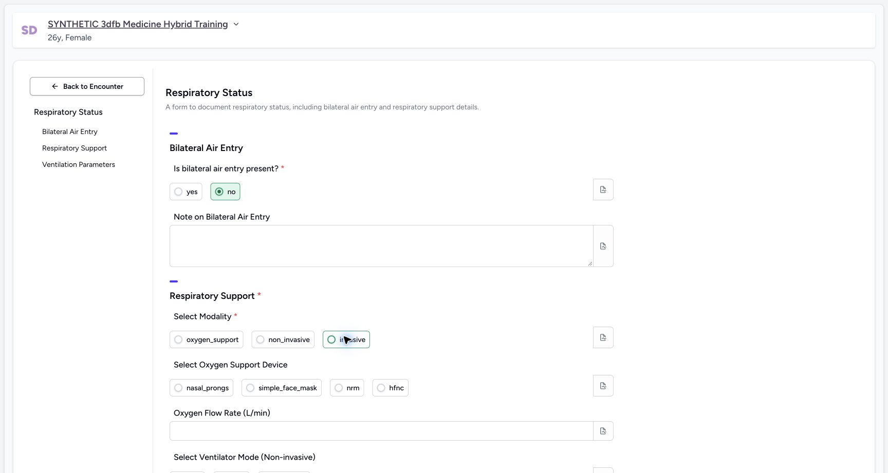 Clear the selected modality. Genuine synthetic Respiratory Status software-training example.