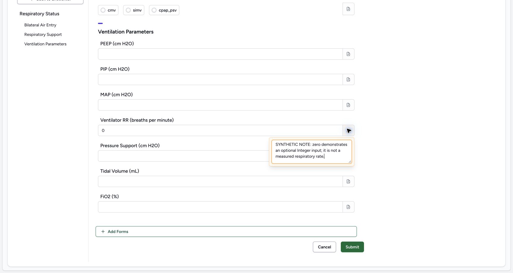 Edit the RR note to the final explanation. Genuine synthetic Respiratory Status software-training example.