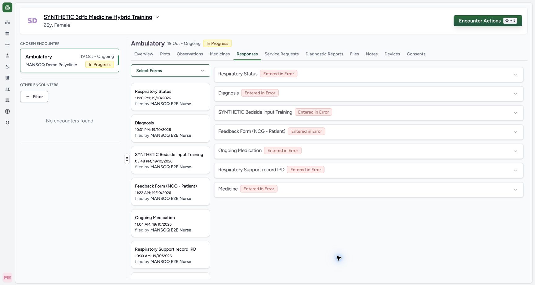 Later demonstration cancelled without saving. Genuine synthetic Respiratory Status software-training example.