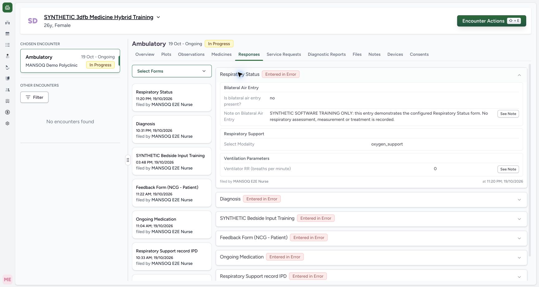 Expand the corrected response after reload. Genuine synthetic Respiratory Status software-training example.