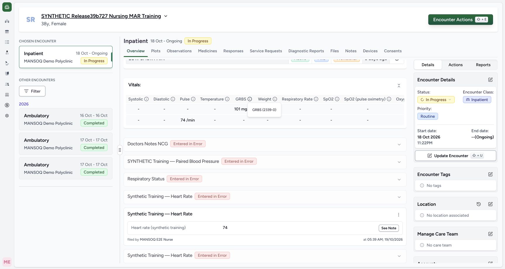 GRBS header code information in the fictional Nursing software exercise