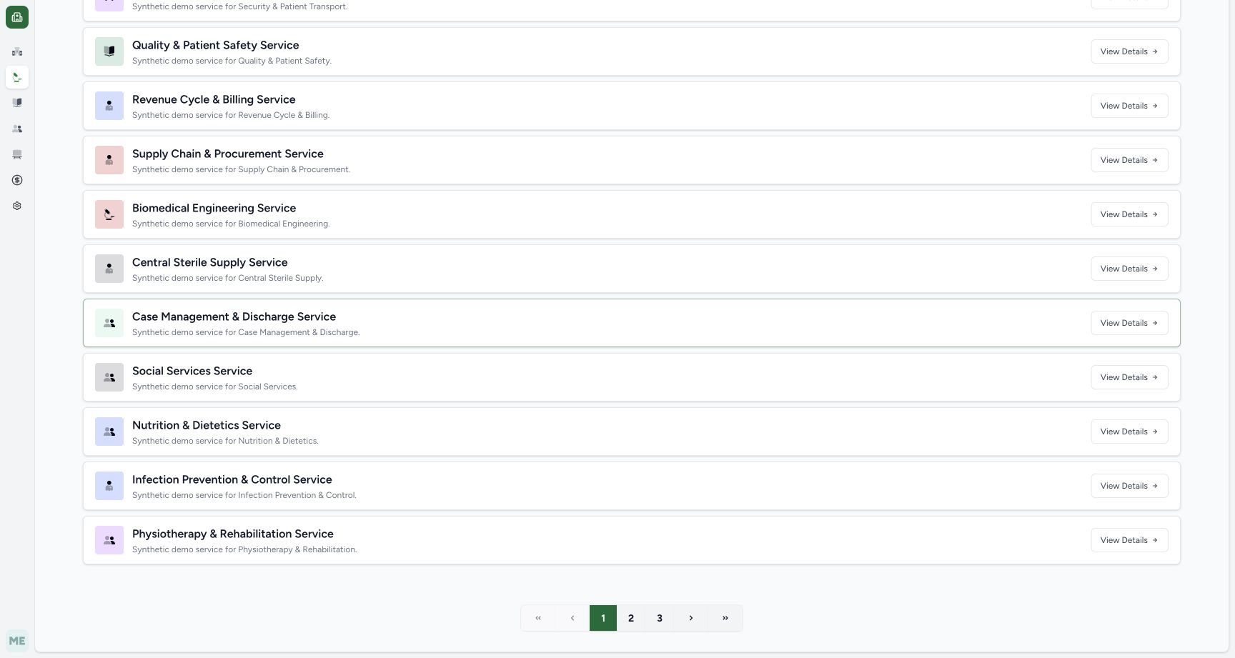 Later separate Services page 1 footer view with the current page 1 highlighted and the next navigation target visible.
