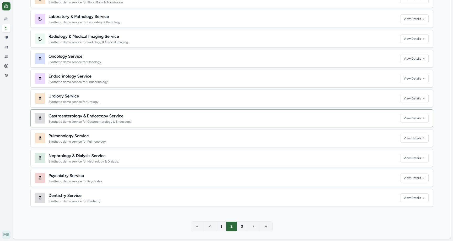 Later separate Services page 2 footer view with the current page 2 highlighted and the next navigation target visible.