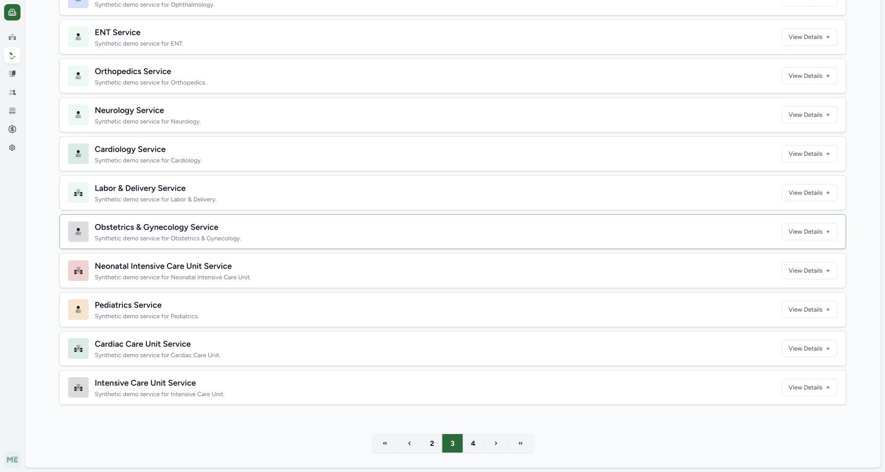 Later separate Services page 3 footer view with the current page 3 highlighted and the next navigation target visible.