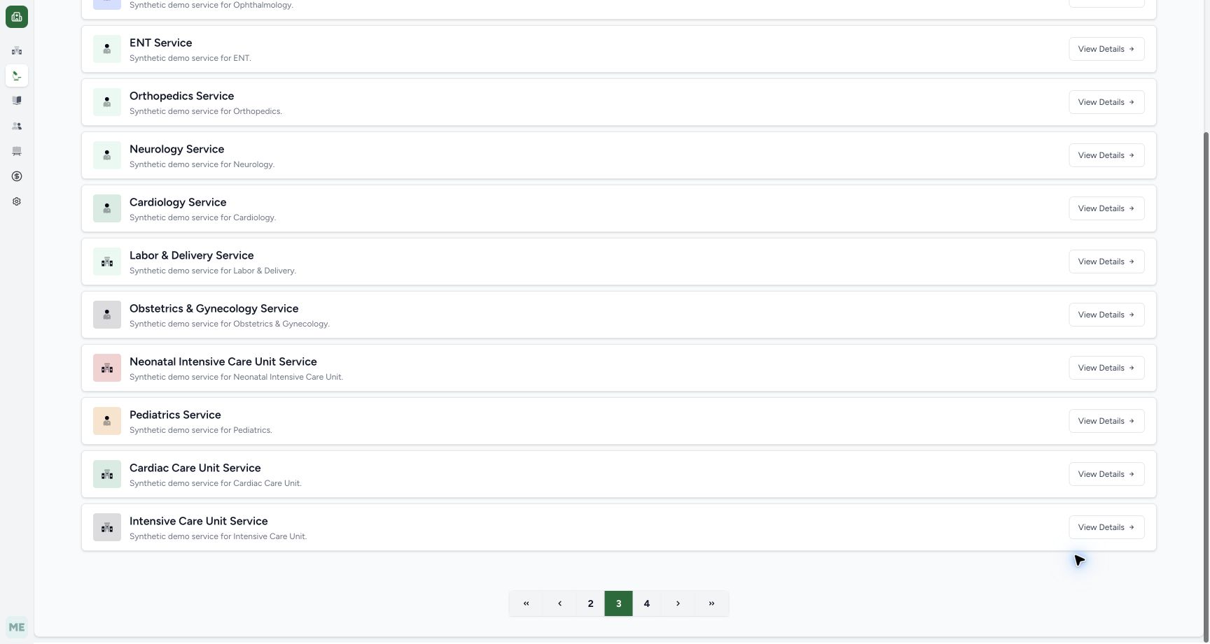 Choose page 4 from the visible service pagination. Actual fictional MANSOQ Pharmacist desktop walkthrough.