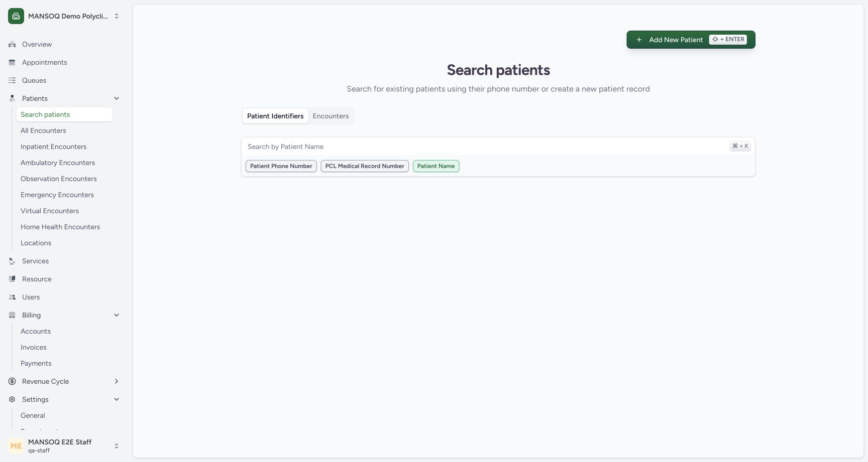 Leave a clean Patient Name search. Genuine synthetic Polyclinic search view.