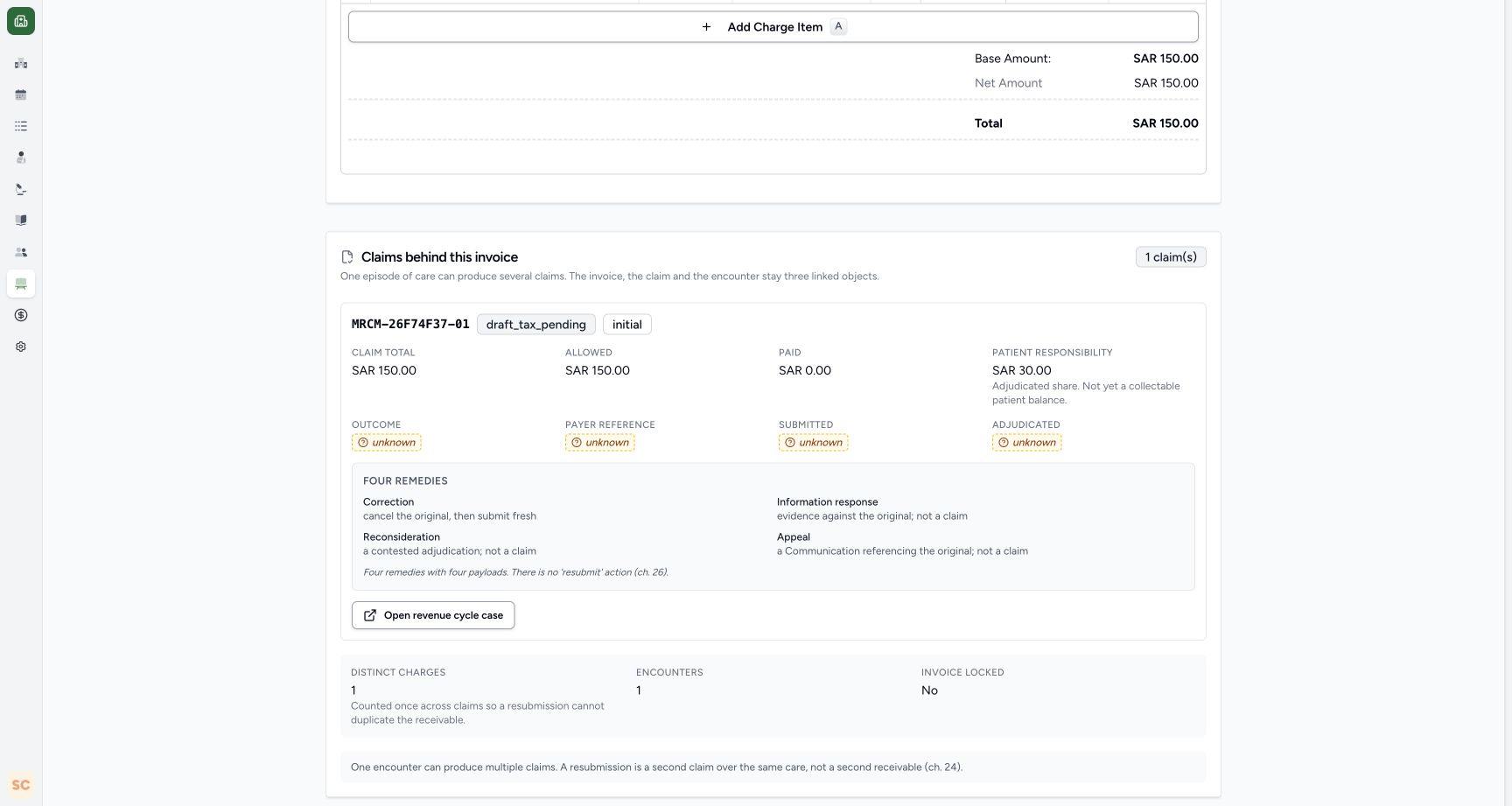 Read one held claim behind the draft invoice. Genuine wide MANSOQ screen with fictional local training records.
