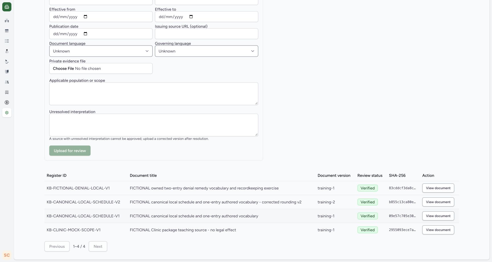 Read fictional source versions and hash prefixes. Genuine wide MANSOQ screen with fictional local training records.