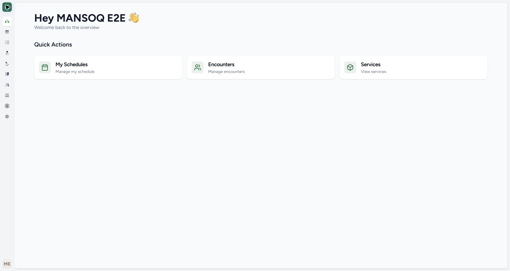 The clean facility overview shows the ordinary Services quick action with its View services label. This supplies the fully unobscured starting control for the Main Pharmacy discovery path.