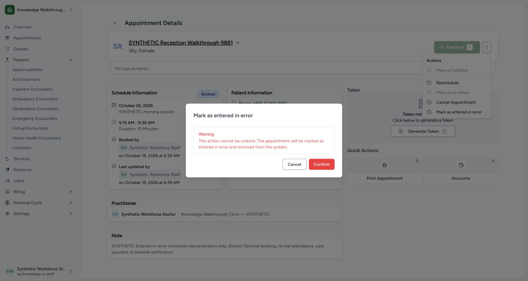 Read the warning and cancel first. Actual fictional Clinic appointment teaching in MANSOQ.
