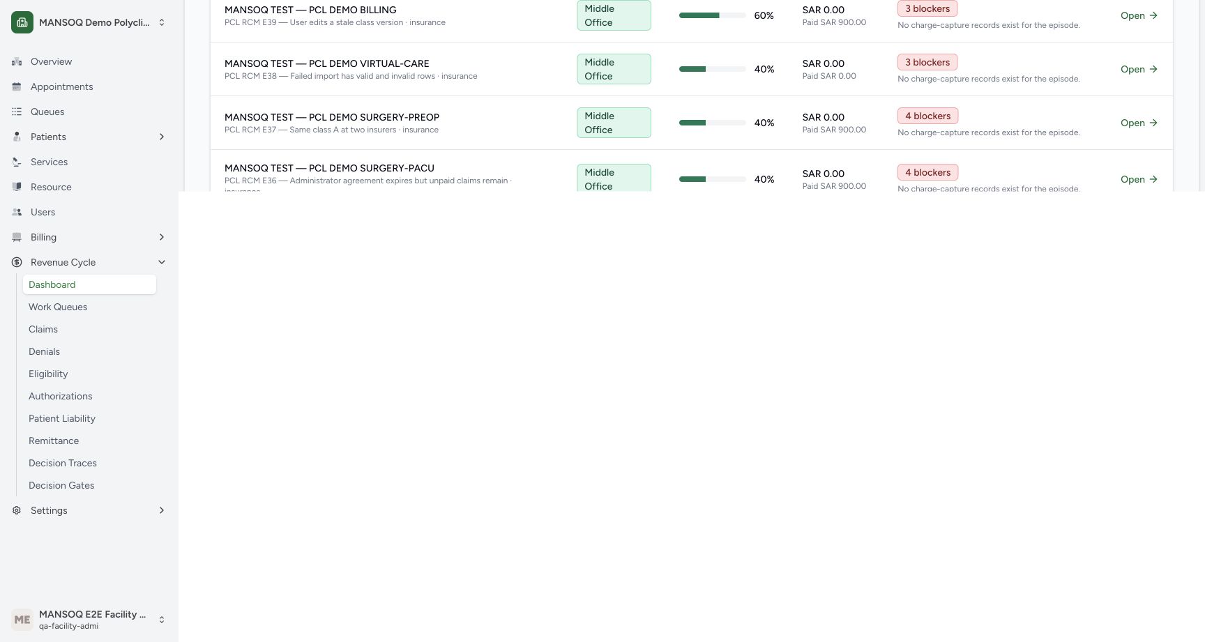 Read stored readiness and blocker rows after scrolling. Genuine MANSOQ screen with fictional local training records.