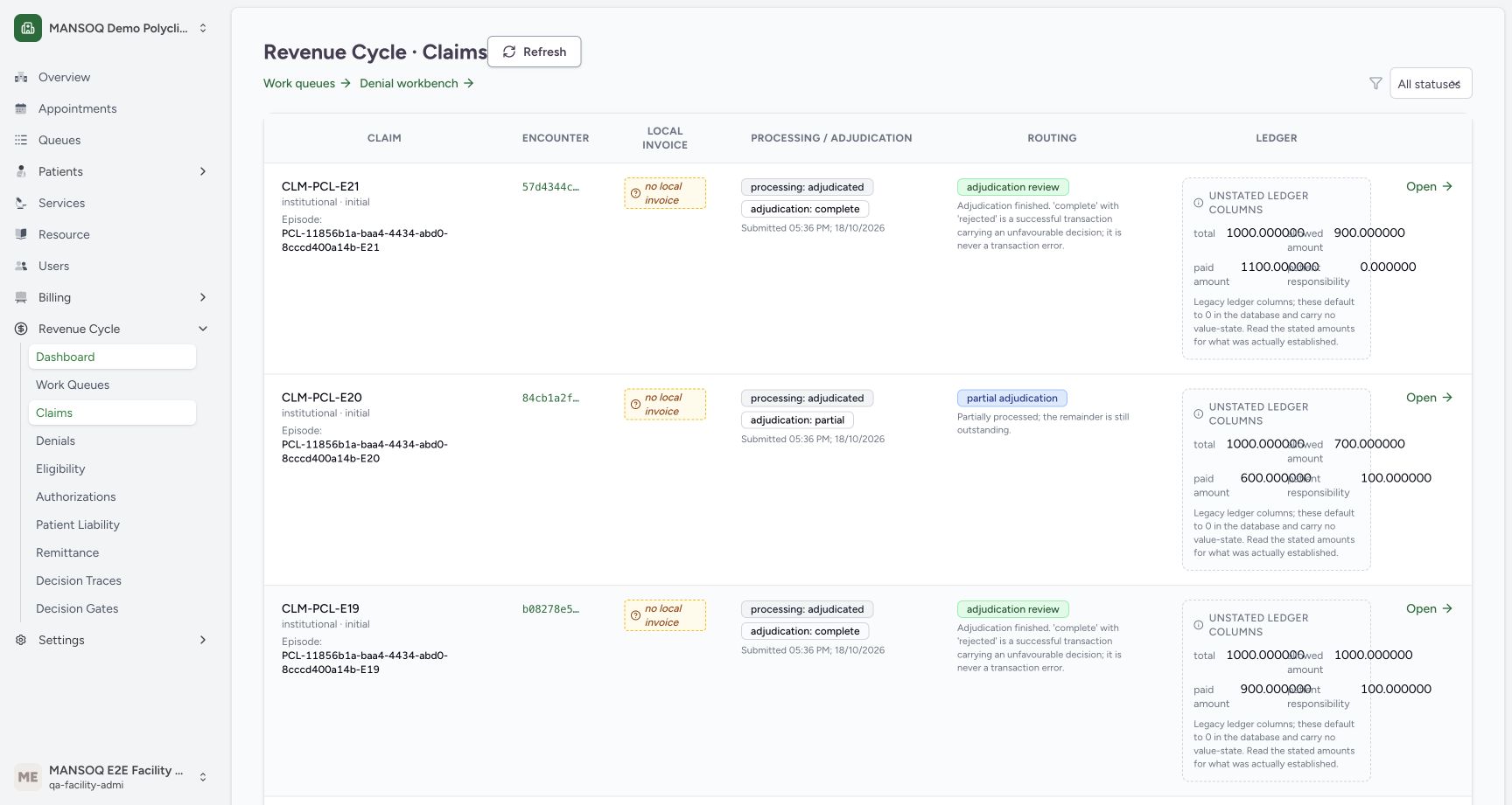 Loaded second claim page. Genuine MANSOQ screen with fictional local training records.
