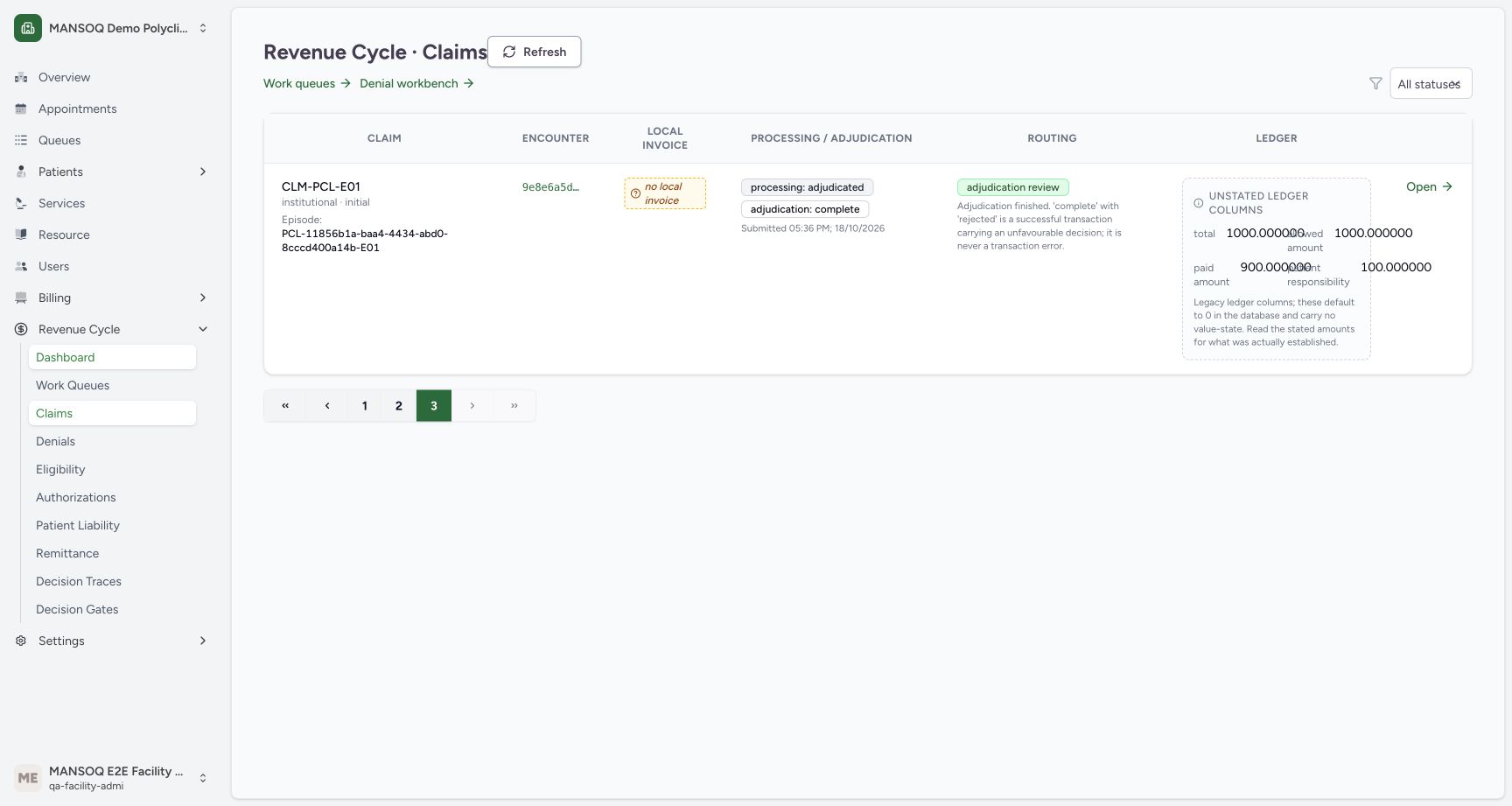 Loaded final claim page. Genuine MANSOQ screen with fictional local training records.