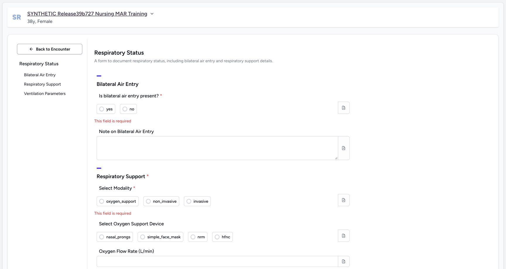 Recover from the two required-question errors. Actual MANSOQ wide desktop with a fictional training case.