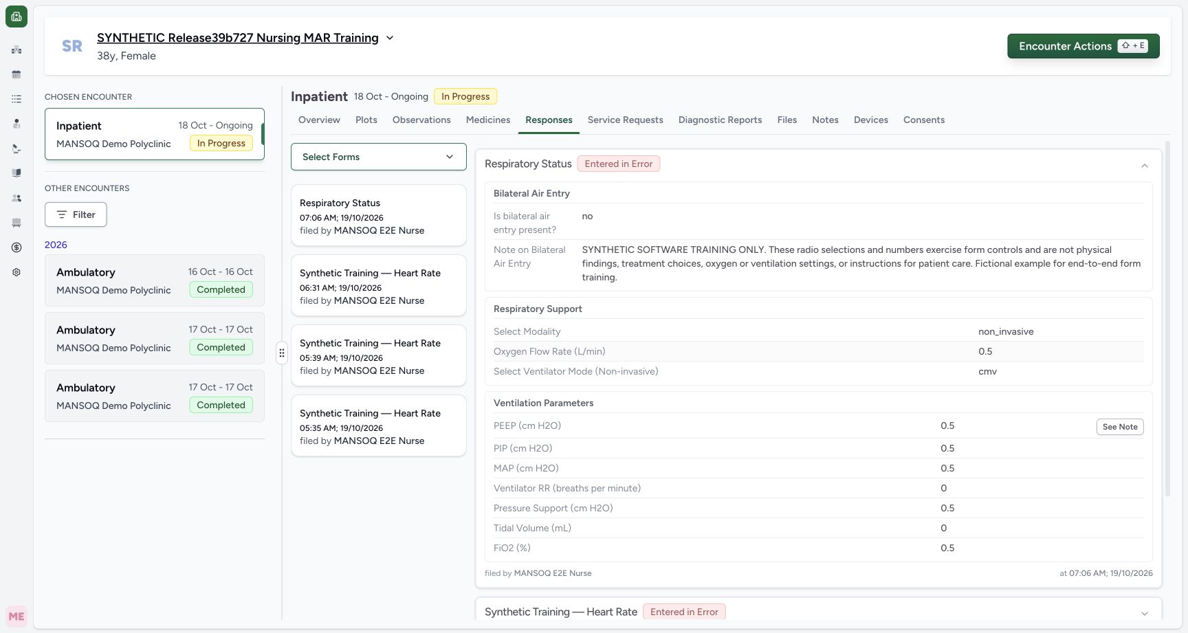Verify Entered in Error while the original answers remain. Actual MANSOQ wide desktop with a fictional training case.
