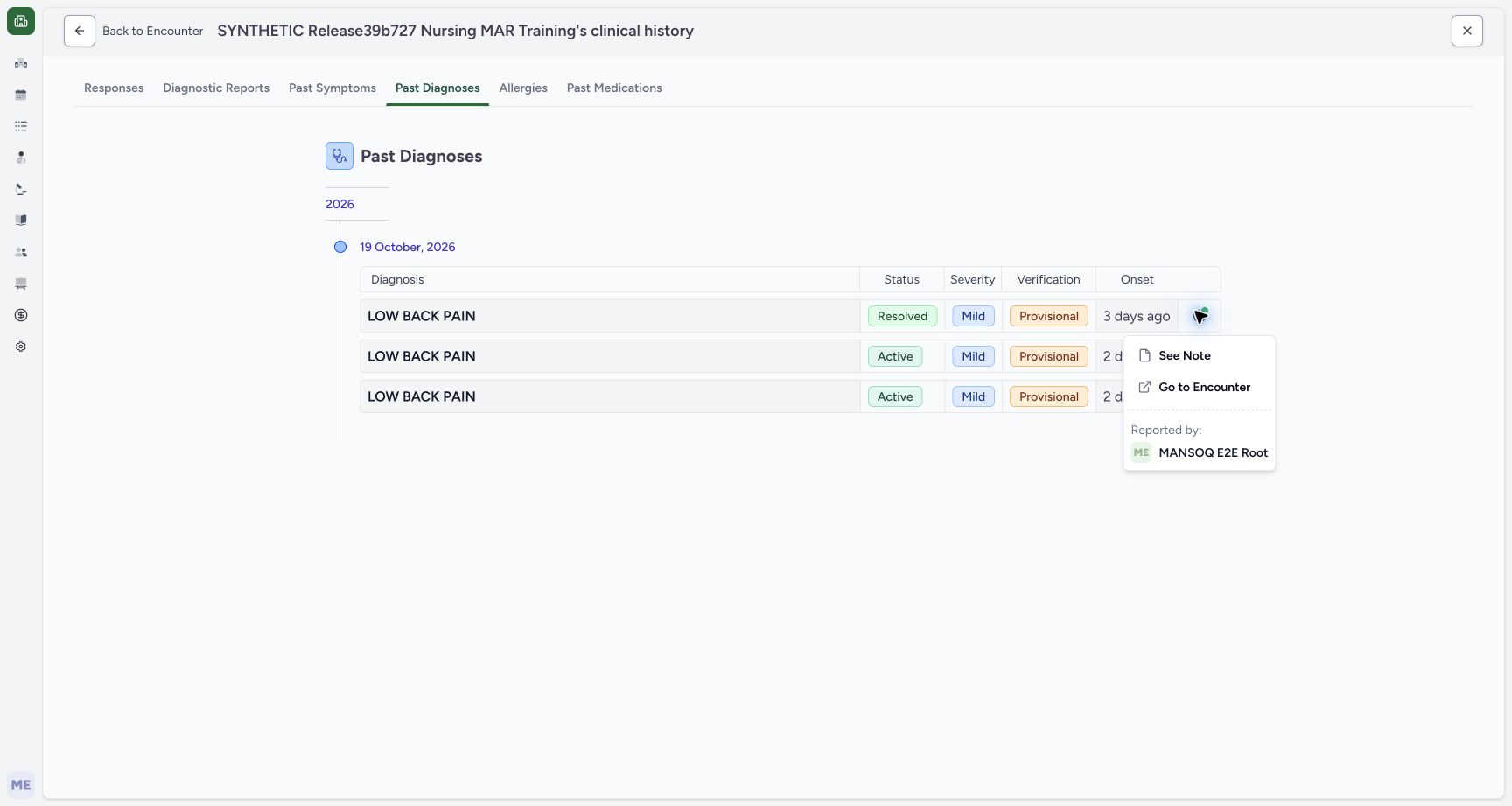 Read the resolved record’s author and source controls. Actual MANSOQ wide desktop with a fictional training case.