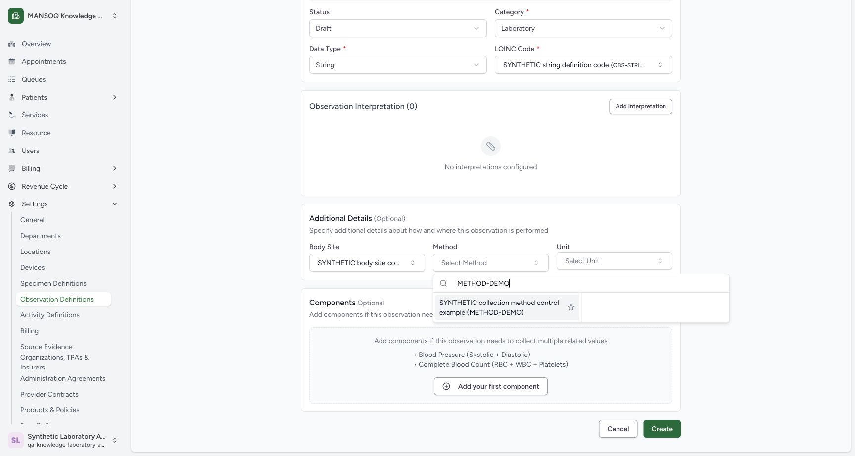 Select the local Method example. Actual fictional Laboratory Facility Admin session on committed 96ca source.