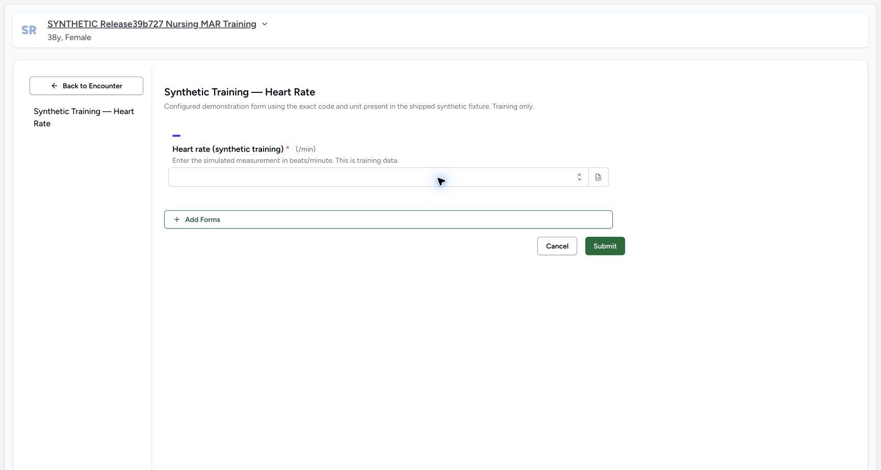 Check the required heart-rate input and fixed unit. Actual MANSOQ wide desktop with a fictional training case.