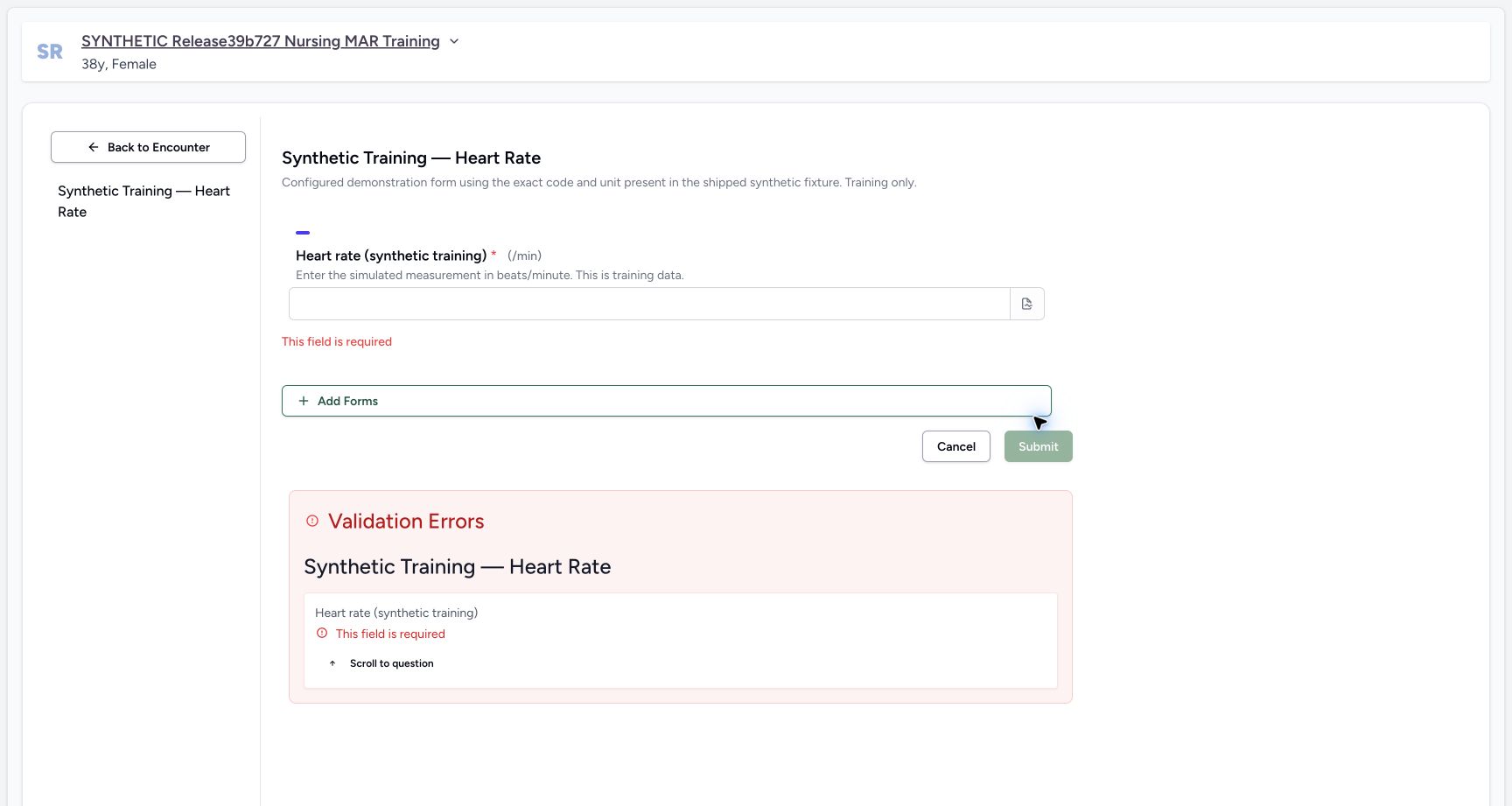 Recover from an empty required observation. Actual MANSOQ wide desktop with a fictional training case.