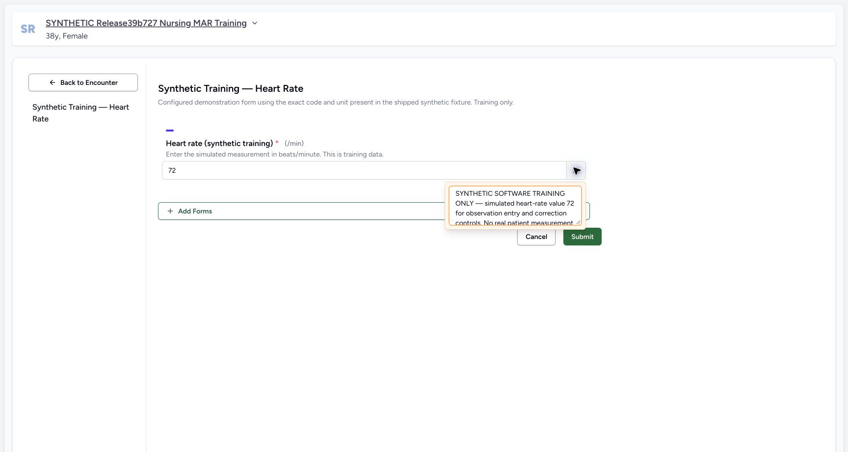 Record optional observation context. Actual MANSOQ wide desktop with a fictional training case.
