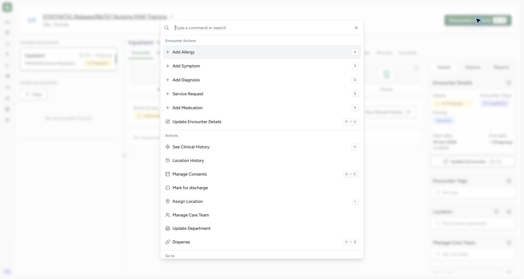 Doctor clinical actions versus installed questionnaires. Actual MANSOQ desktop with a fictional training case.