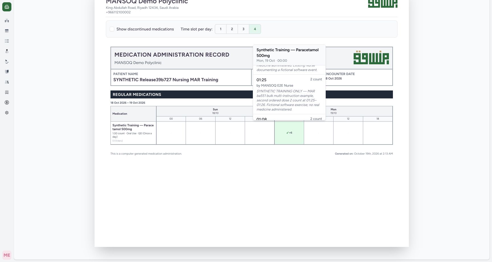 Read the complete two-count event detail. Actual MANSOQ desktop with a fictional training case.