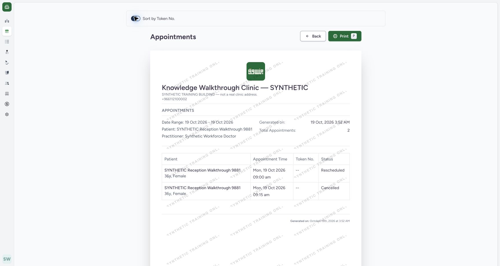 Inspect token sort with missing tokens. Actual synthetic Clinic Staff session.